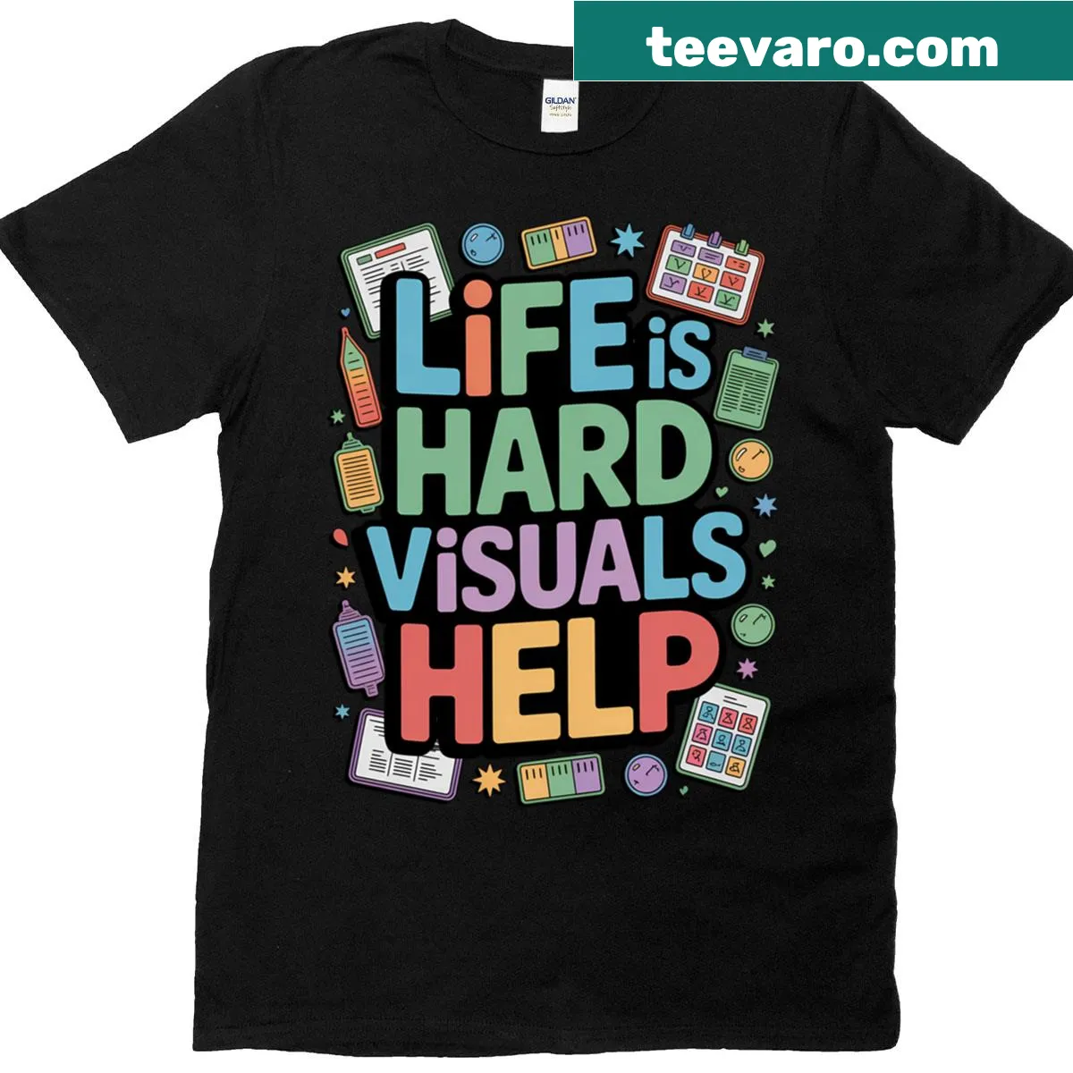 Tie dye t-shirt with Life Is Hard text for teachers — on a men's t-shirt