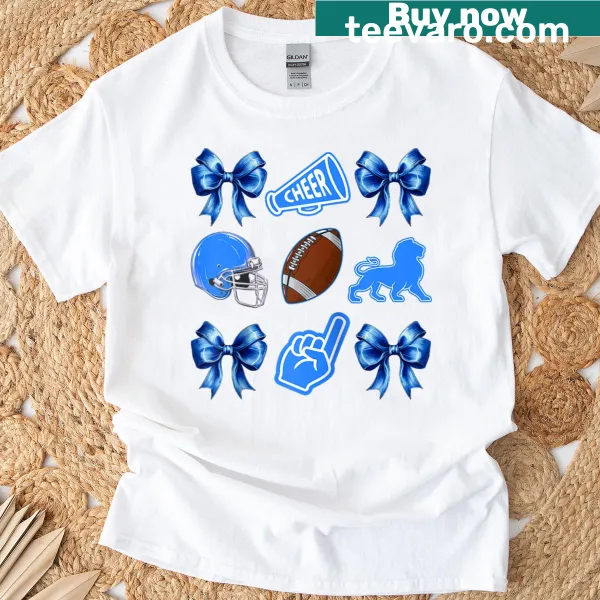 Baseball tee with a lion graphic and bow for football fans