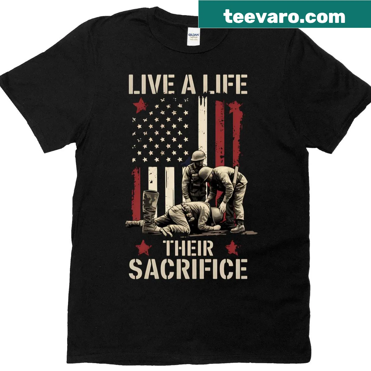 T-shirt with the phrase 'Live A Life Worth Their Sacrifice' for veterans — on a men's t-shirt