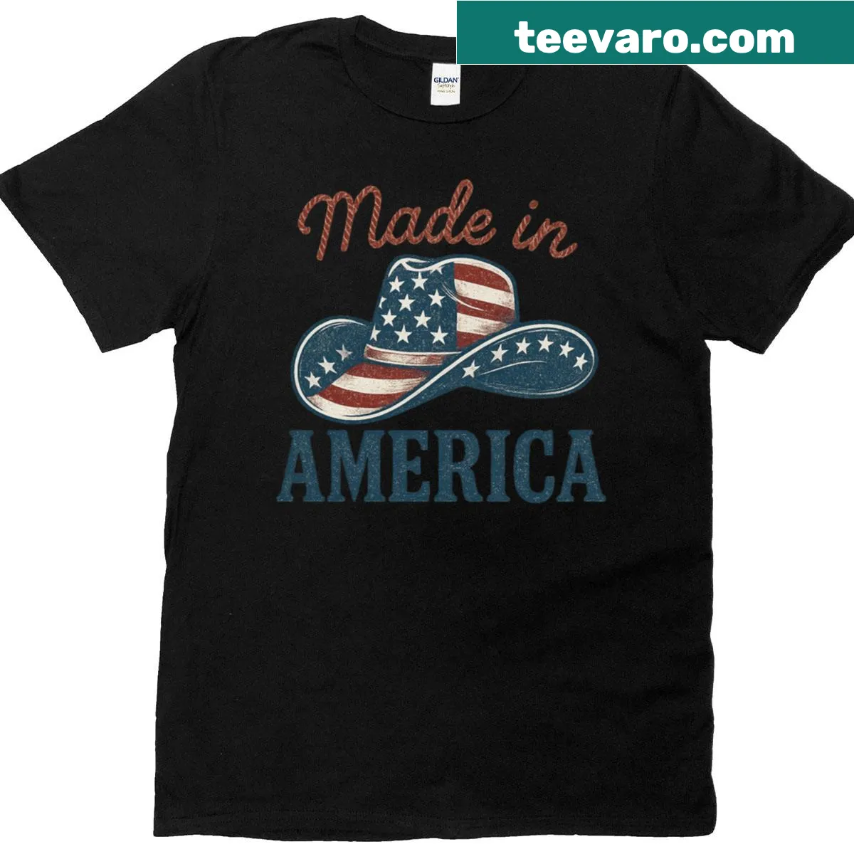 T-shirt with a cowboy hat and 'Made in America' text — on a men's t-shirt