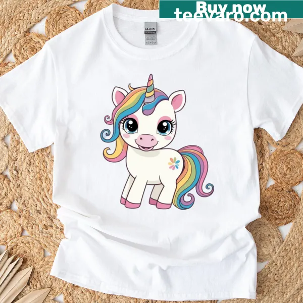 Cute unicorn fantasy art graphic on T-shirt