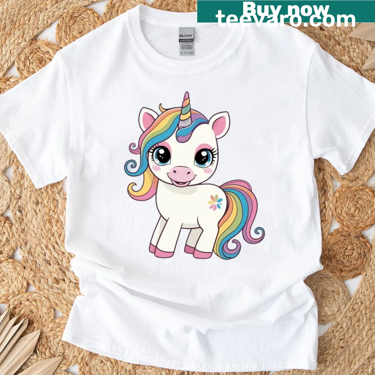Cute unicorn fantasy art graphic on T-shirt — on a men's t-shirt