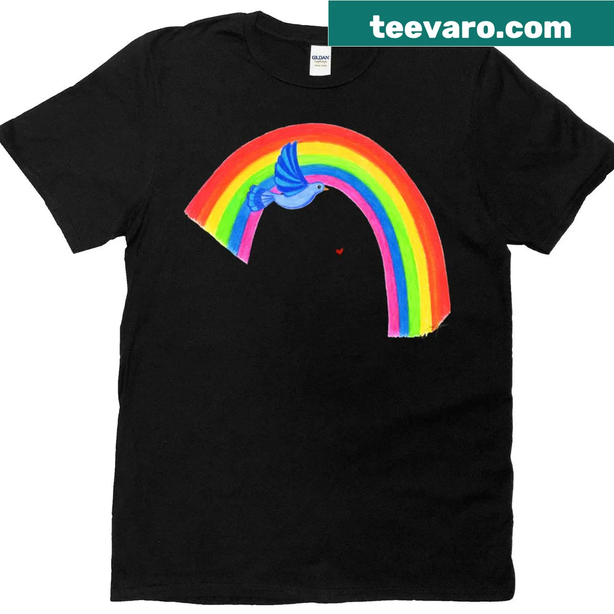 Oversized T-shirt with a dove and rainbow illustration for peace — on a men's t-shirt