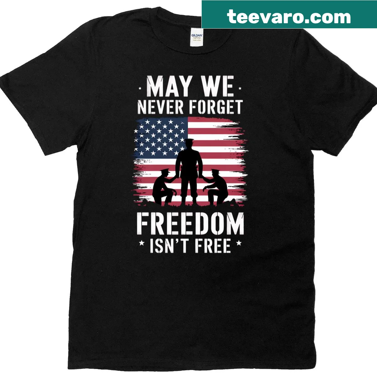 Memorial Day shirt with the phrase 'May We Never Forget Freedom Isn’t Free' — on a men's t-shirt
