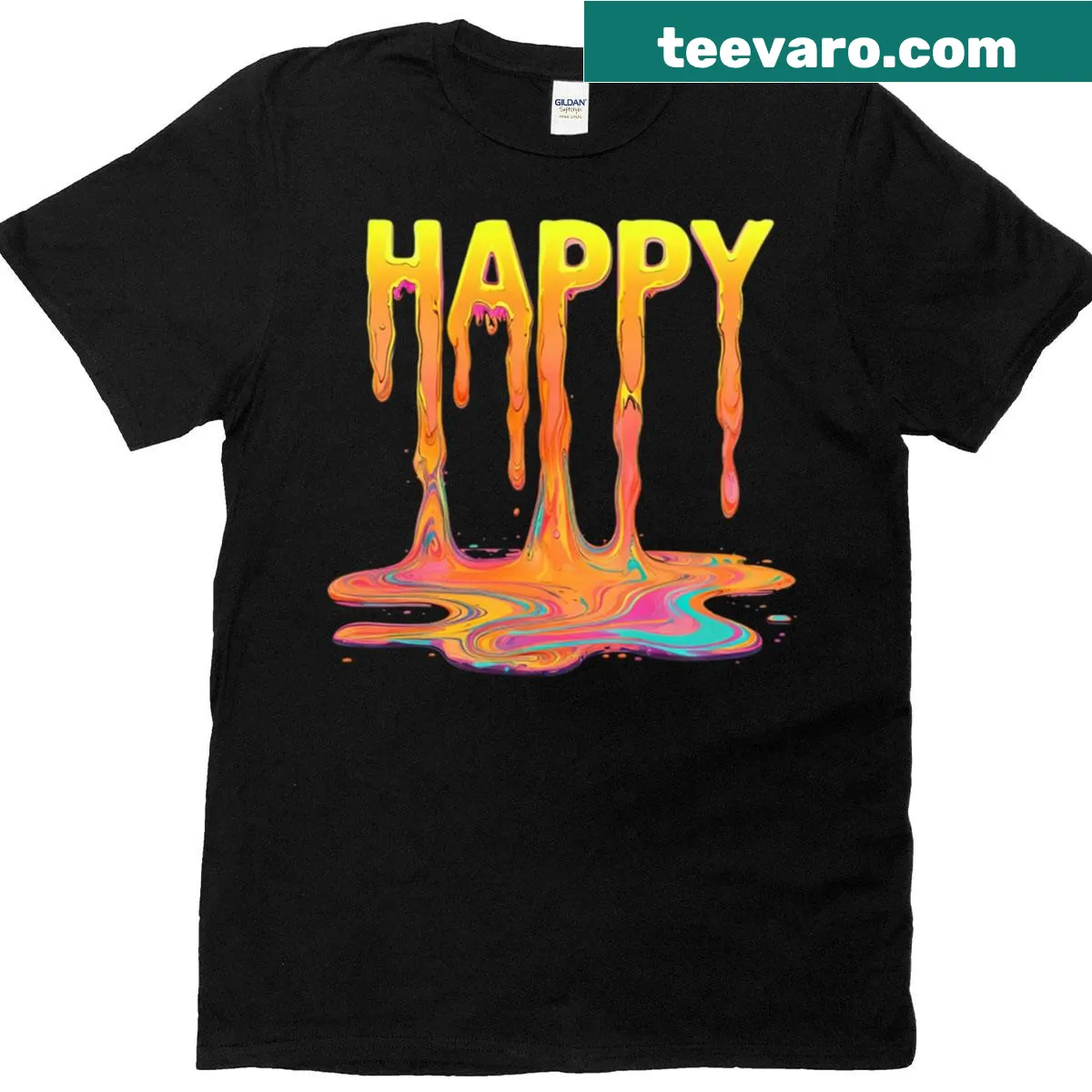 Melting drip art design on a t-shirt with a happy vibe — on a men's t-shirt
