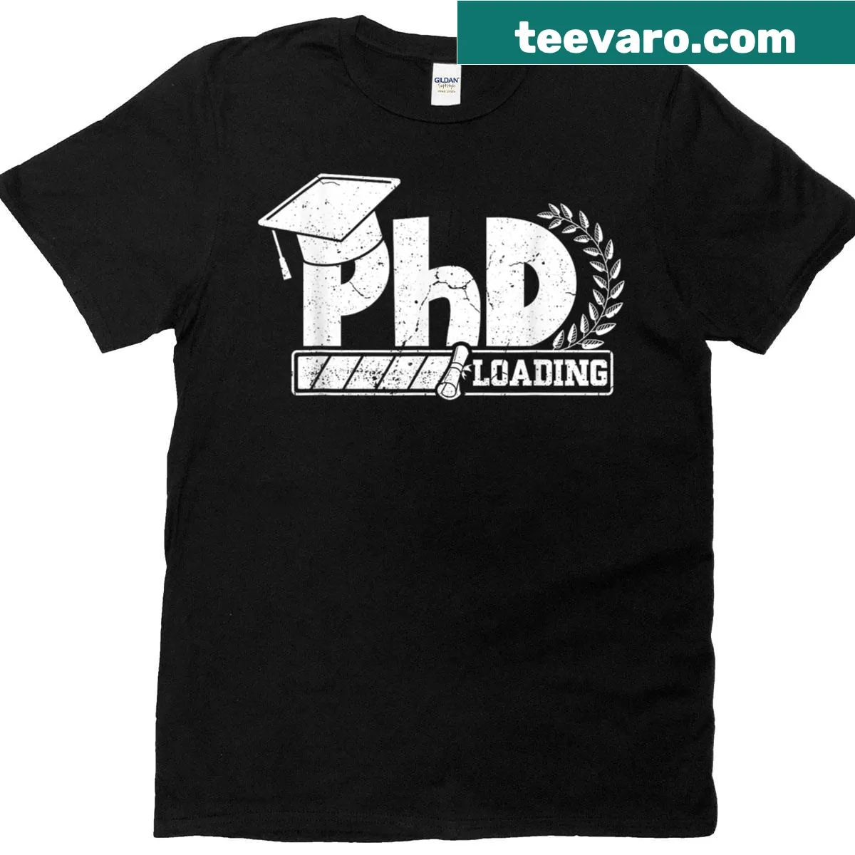 T-shirt with whimsical text "Future Doctor PhD Loading" for students — on a men's t-shirt
