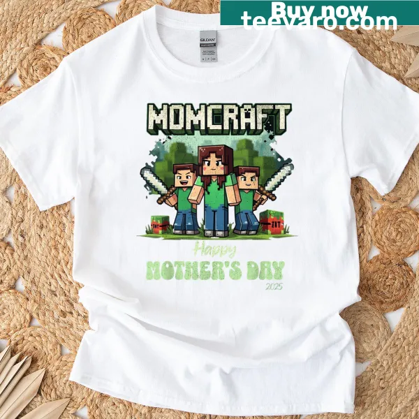 Humorous Momcraft t-shirt for Mother's Day with playful graphics.