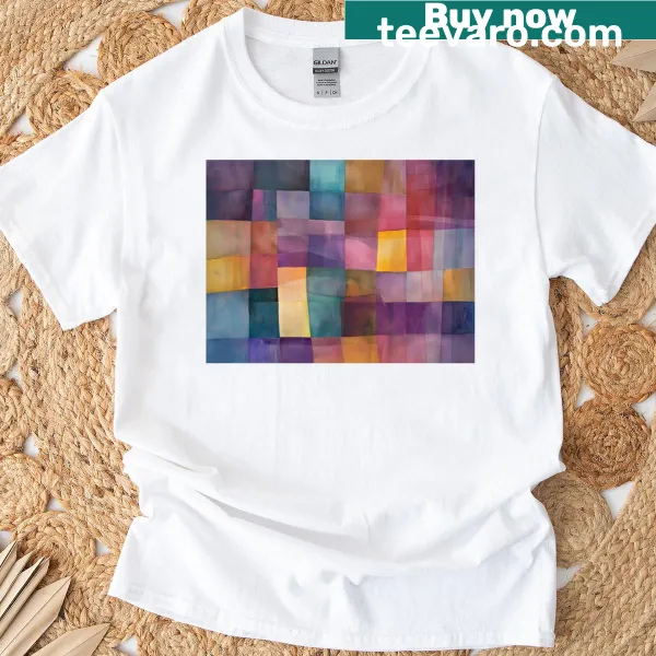 Abstract patchwork design T-shirt with various patterns