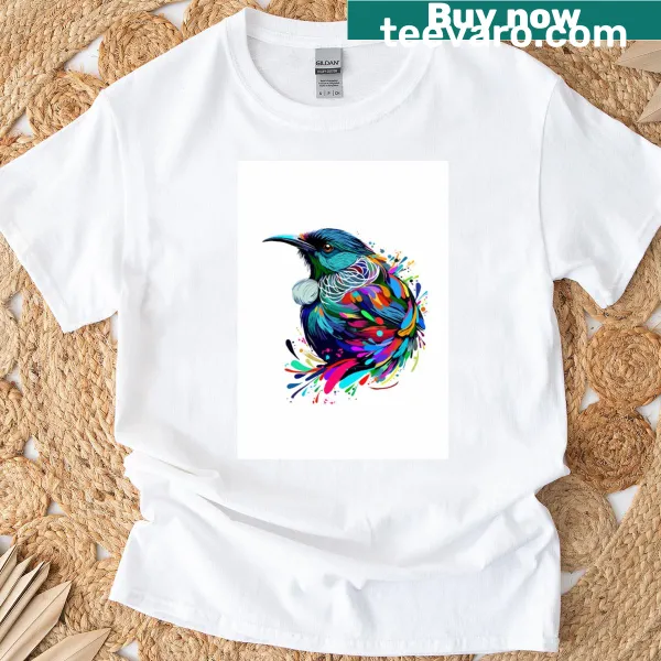 Illustration of a New Zealand Tui bird on a T-shirt