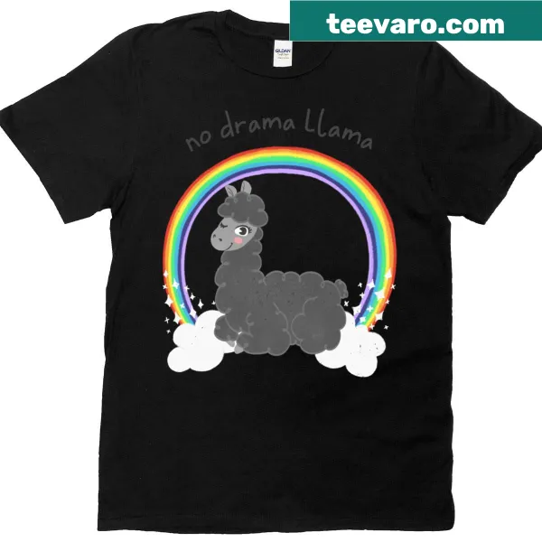 Cartoon llama T-shirt with text 'No Drama Llama'