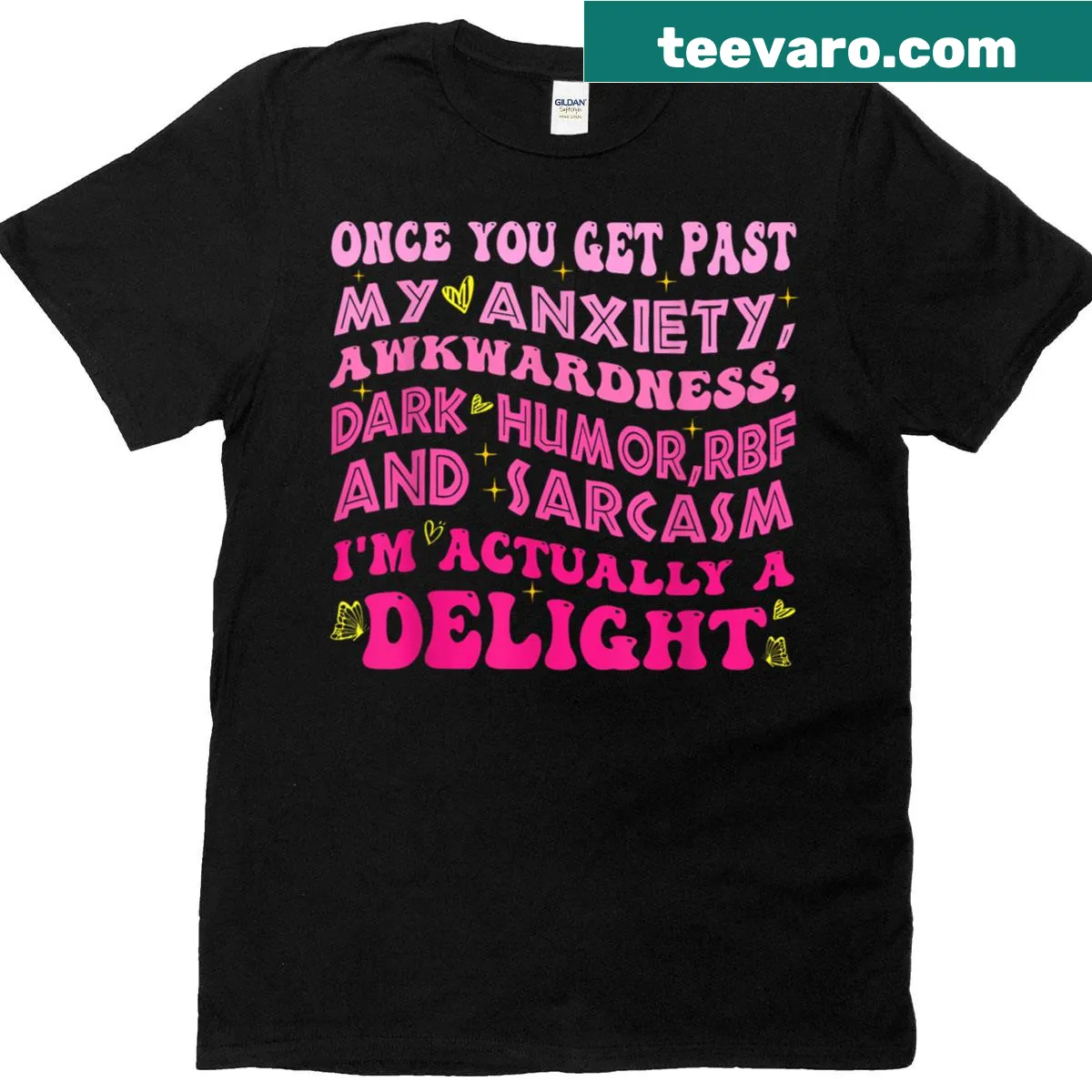 Humorous text T-shirt about anxiety for adults — on a men's t-shirt