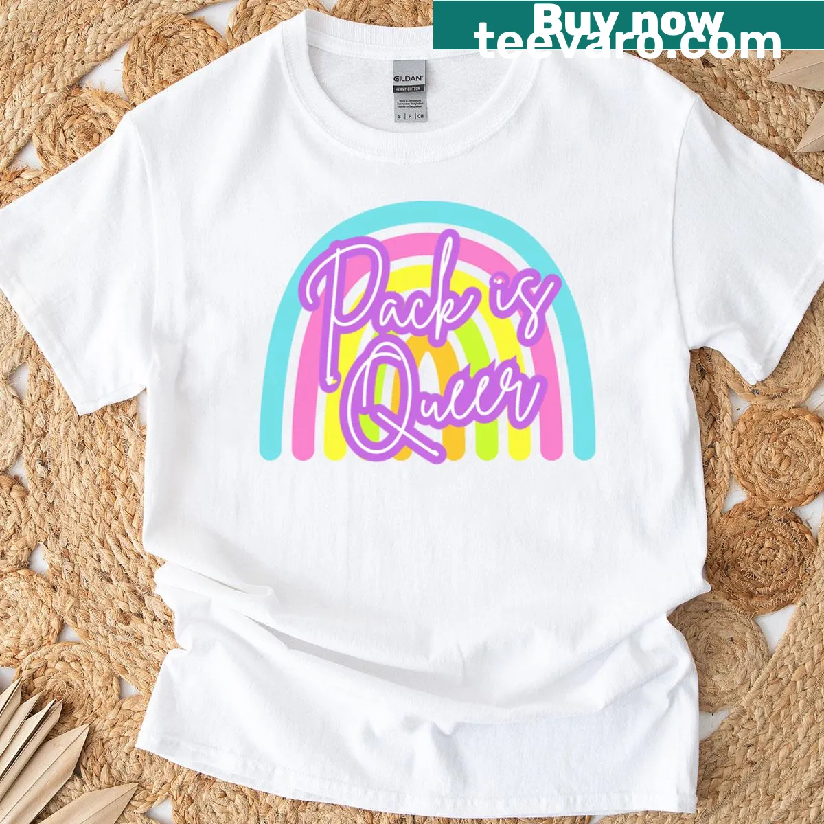 T-shirt with bold text saying 'Pack Is Queer' — on a men's t-shirt