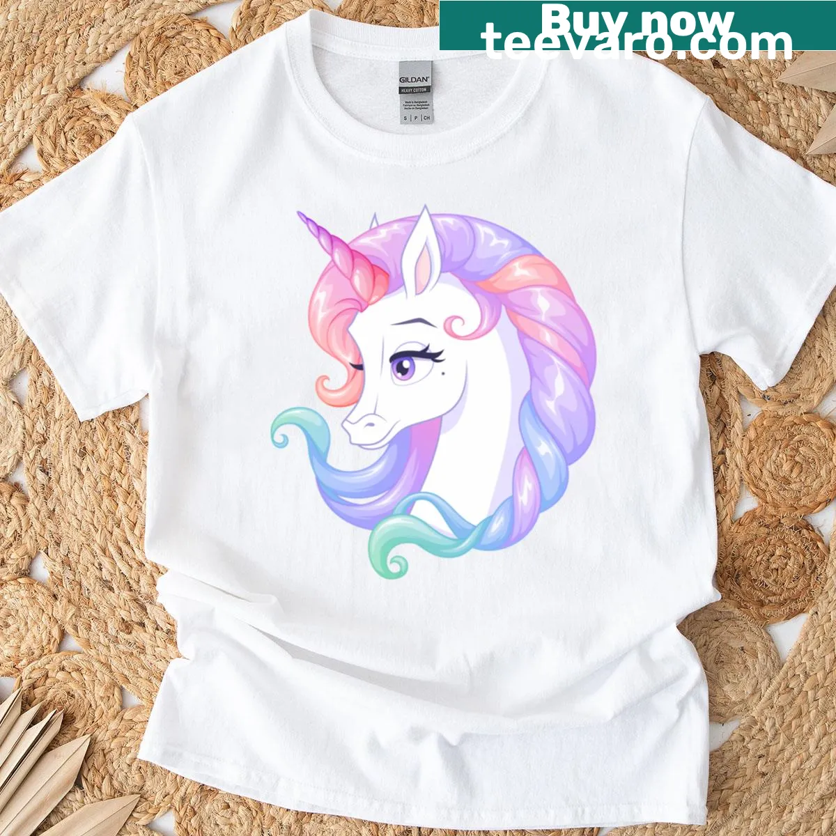 T-shirt featuring an elegant unicorn illustration in a fantasy style. — on a men's t-shirt