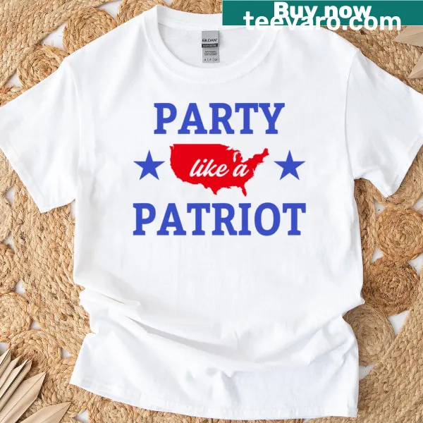 Bold 'Patriot Party Time' graphic T-shirt for festive occasions
