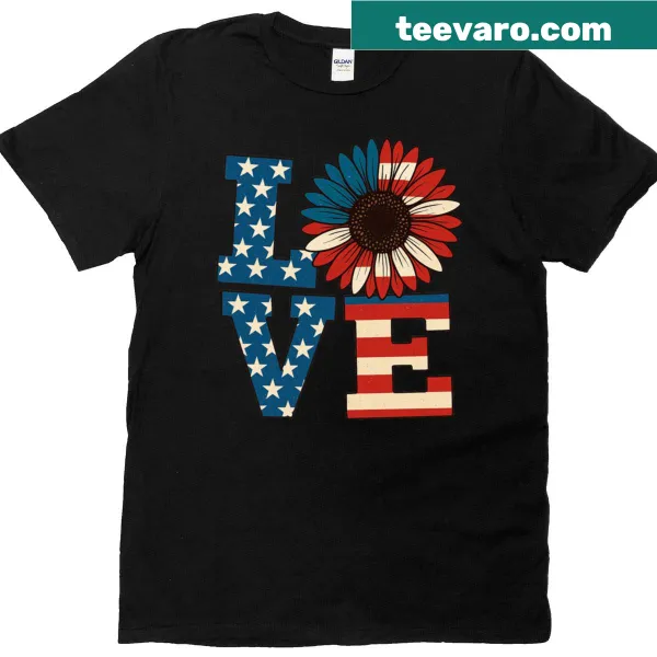 Vintage sunflower and American flag t-shirt for patriotic occasions