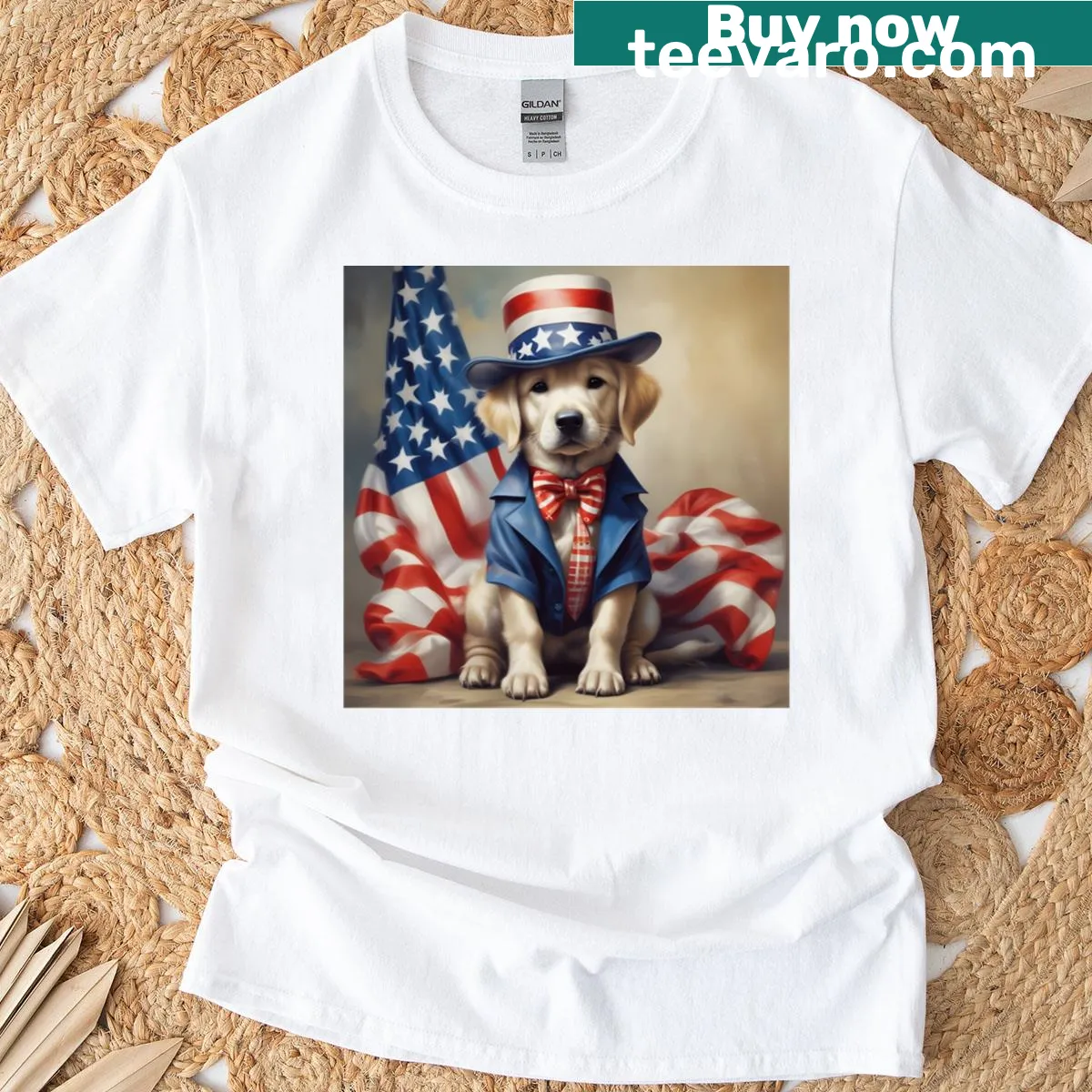 Patriotic dog illustration on a T-shirt — on a men's t-shirt