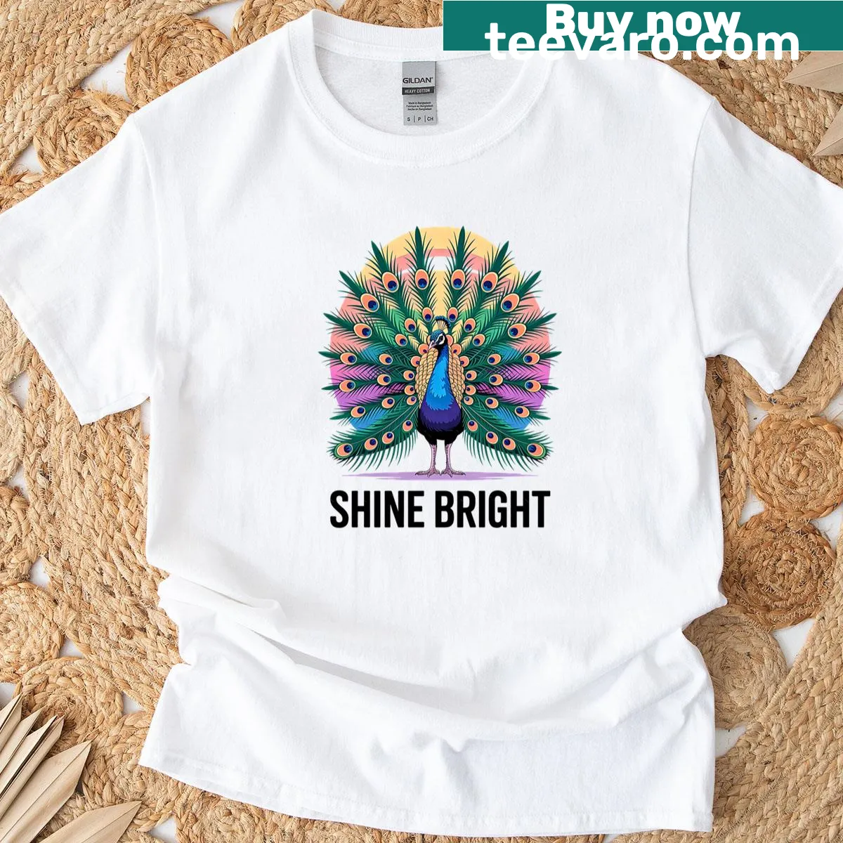 Charming peacock graphic T-shirt showcasing the beauty of the bird — on a men's t-shirt