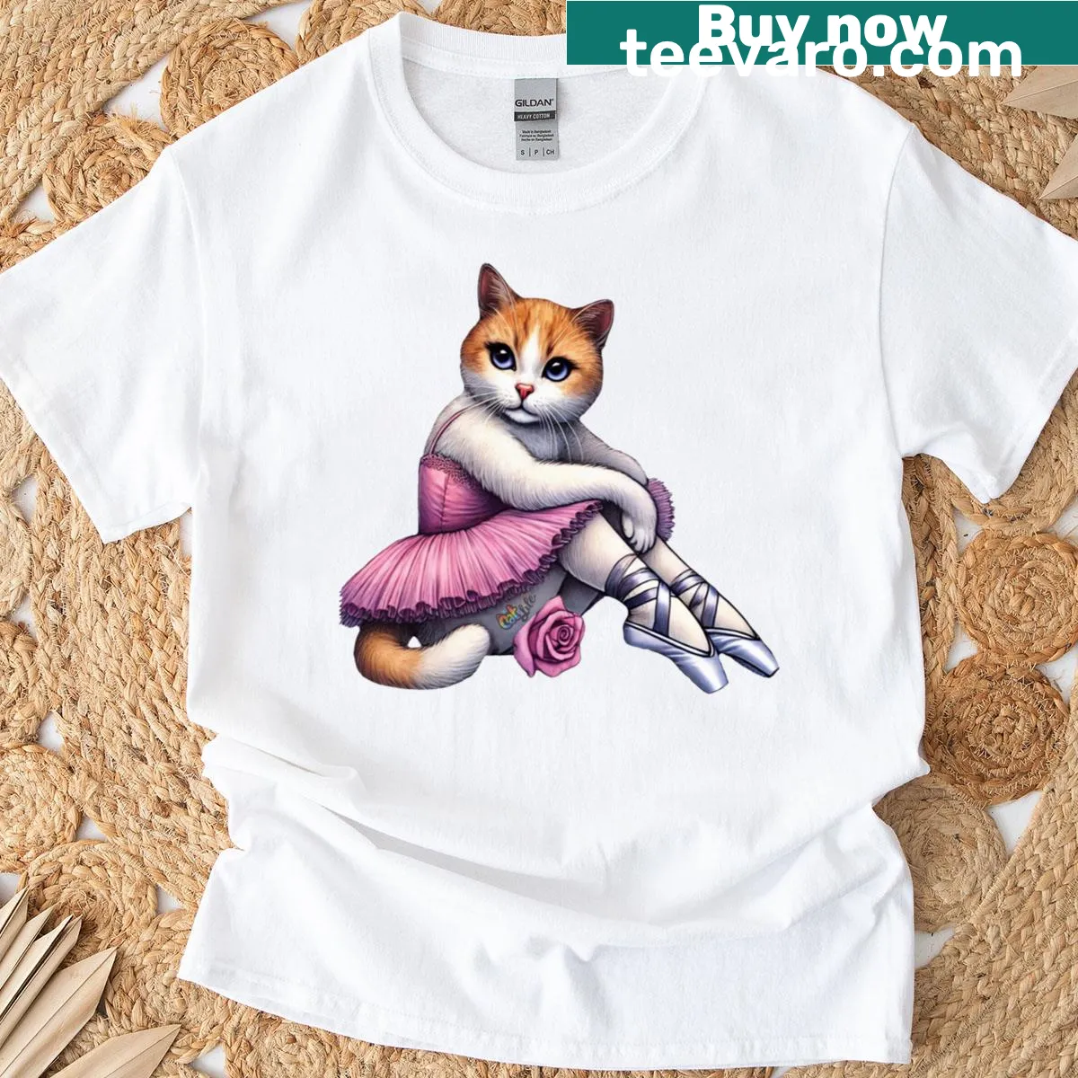 Whimsical cat-themed graphic T-shirt celebrating feline elegance — on a men's t-shirt