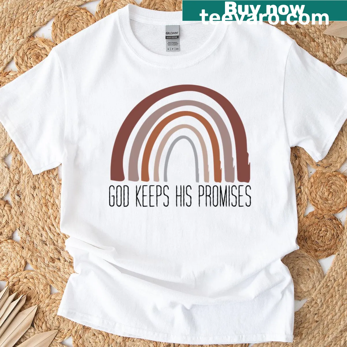 Typography t-shirt featuring the word 'Promise' illustrated in rainbow colors. — on a men's t-shirt