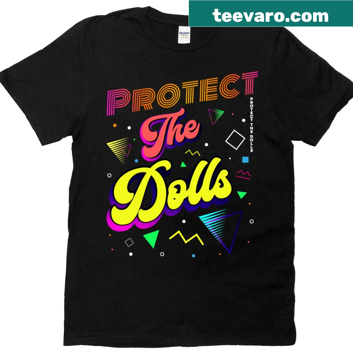 Sentimental T-shirt featuring a design focused on protecting dolls — on a men's t-shirt