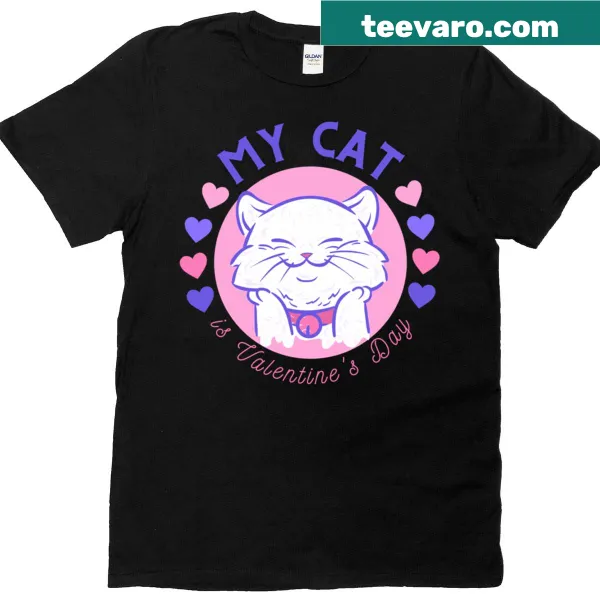 Valentine's Day T-shirt featuring cat and heart design
