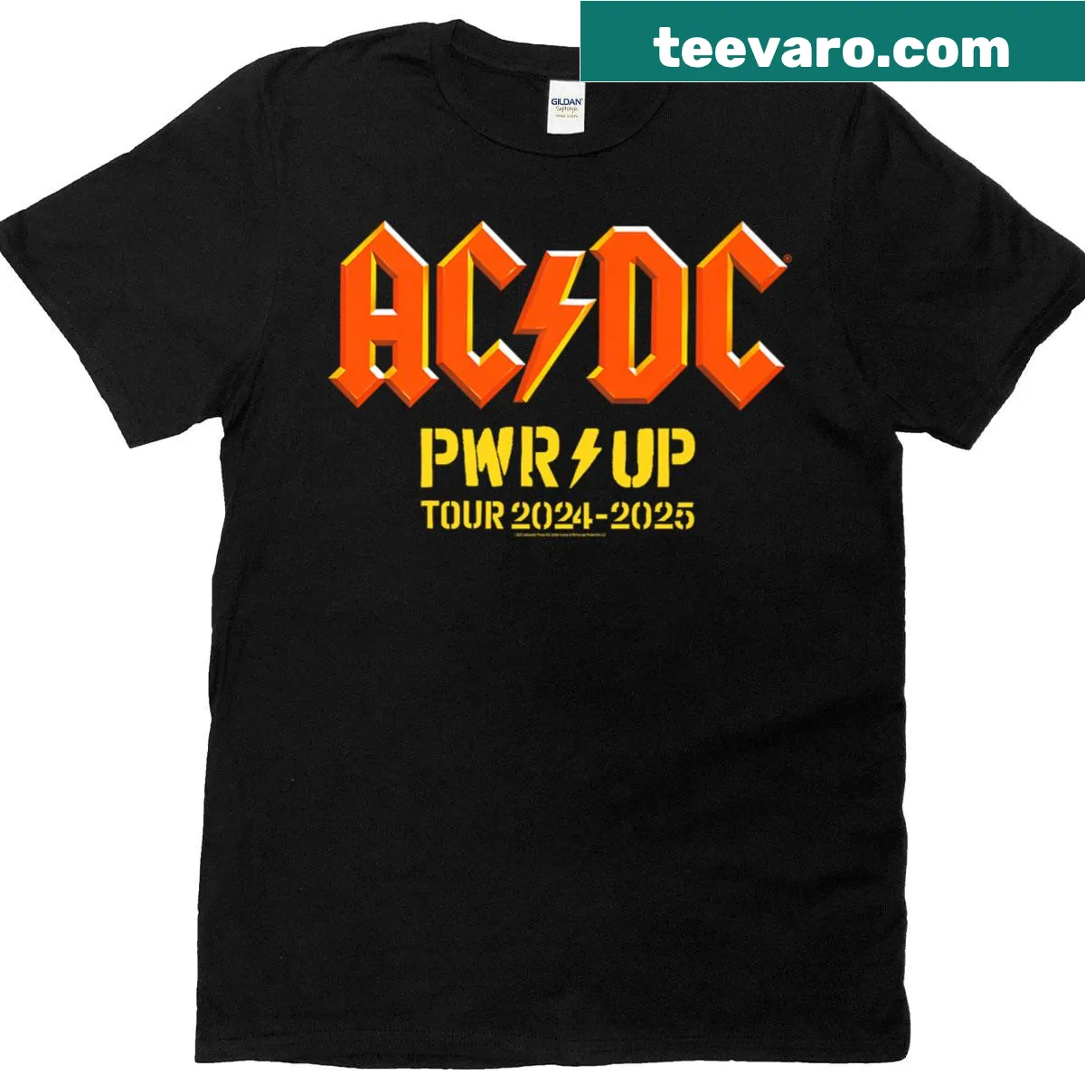 Pwr Up World Tour 2024-2025 dateback graphic T-shirt — on a men's t-shirt
