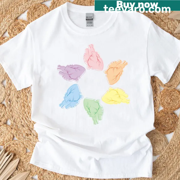 Light rainbow hearts design on a t-shirt