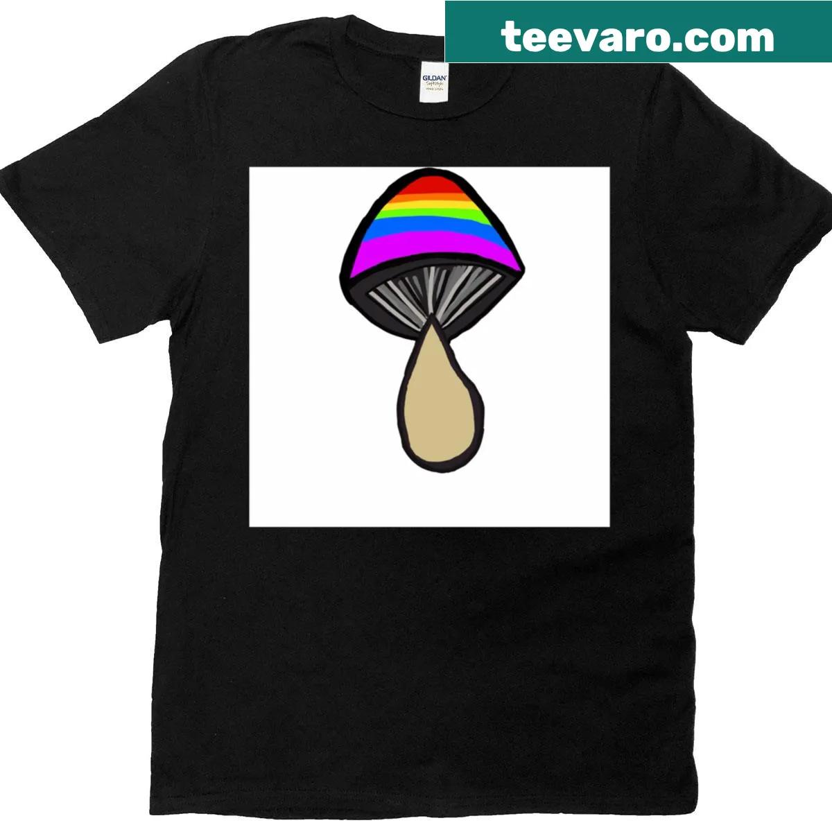 Oversized T-shirt with a playful rainbow mushroom graphic — on a men's t-shirt