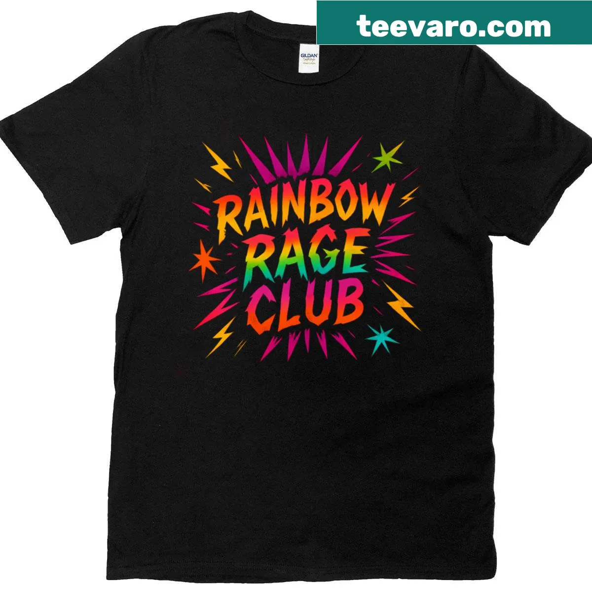 Oversized T-shirt with Rainbow Rage Club graphic — on a men's t-shirt