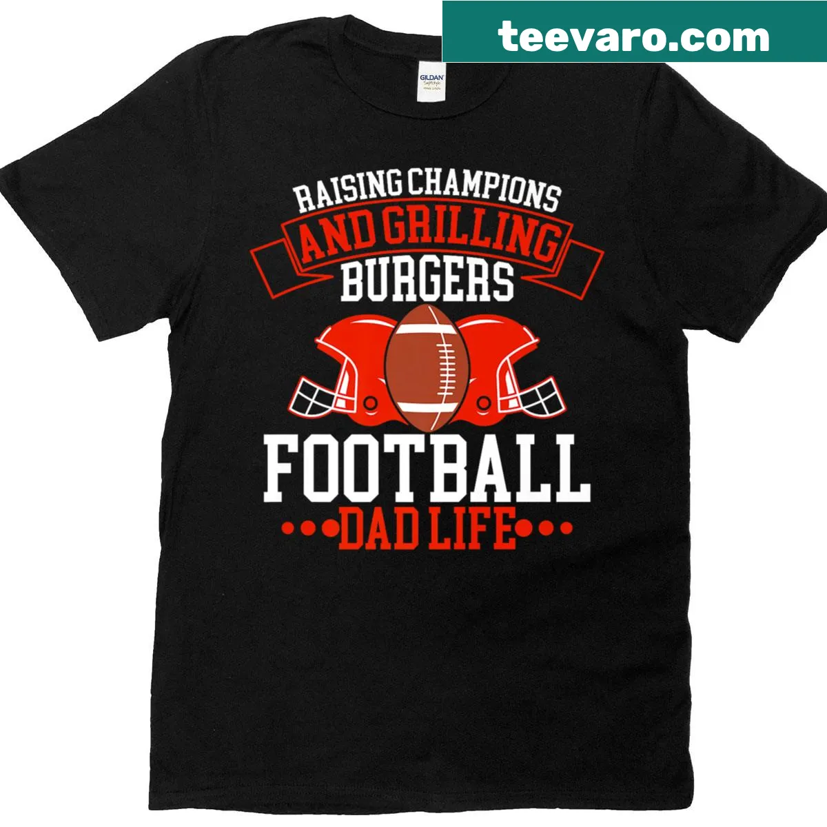 T-shirt with text 'Raising Champions And Grilling Burgers' — on a men's t-shirt