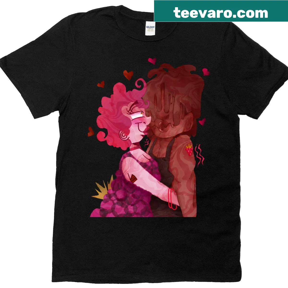 Oversized T-shirt with raspberry and chocolate design — on a men's t-shirt