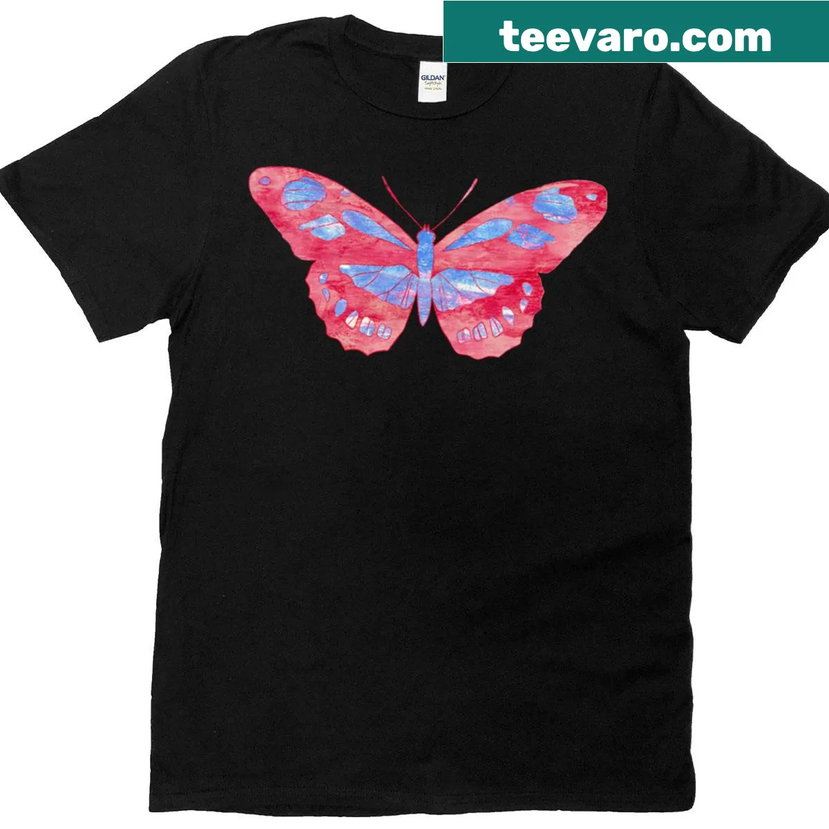 Illustrative T-shirt featuring a butterfly design — on a men's t-shirt