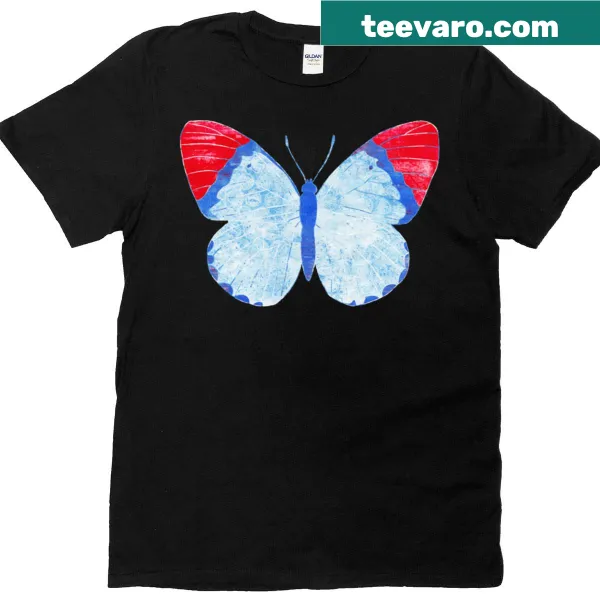 T-shirt featuring red, white and blue butterfly design