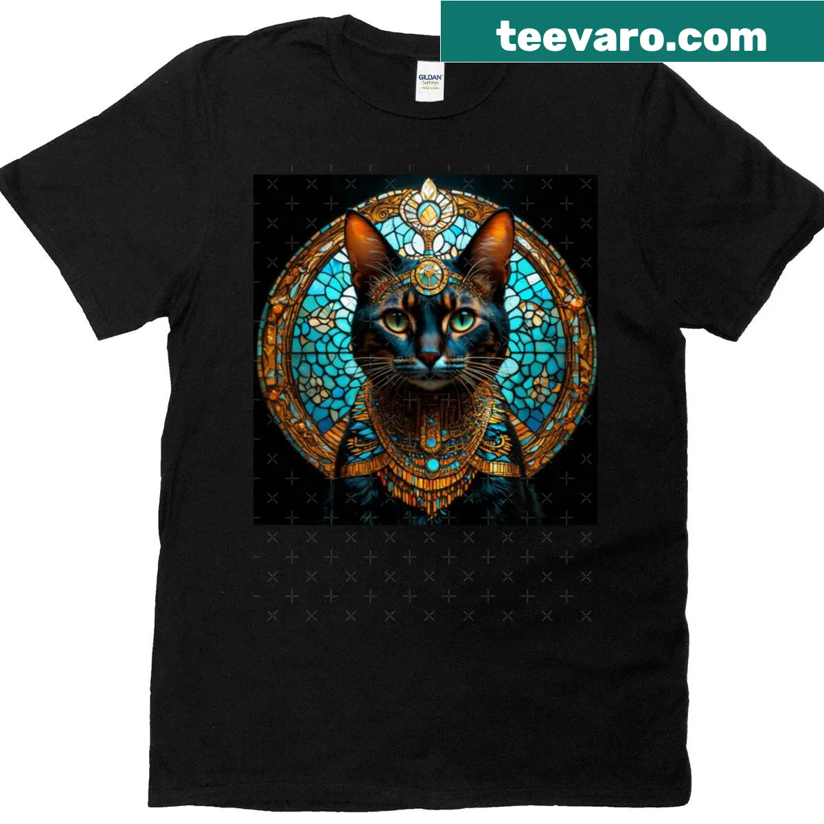 Illustration of a regal cat wearing a crown on a T-shirt — on a men's t-shirt