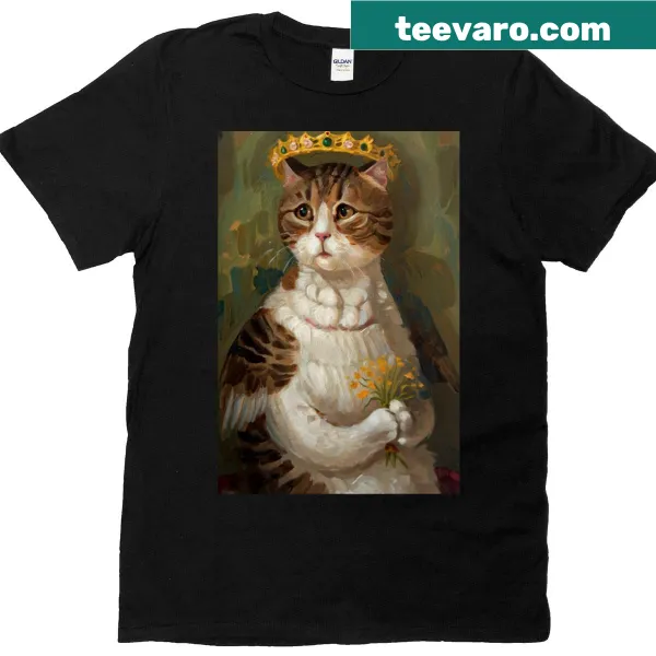 Illustration of a cat in a crown on a T-shirt