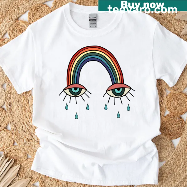 Retro rainbow graphic T-shirt with playful typography