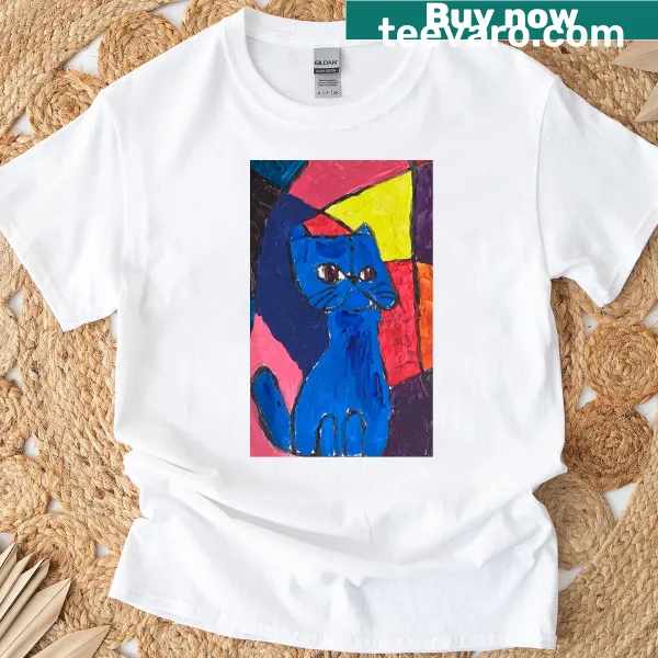 Whimsical Smurf Cat illustration on a t-shirt