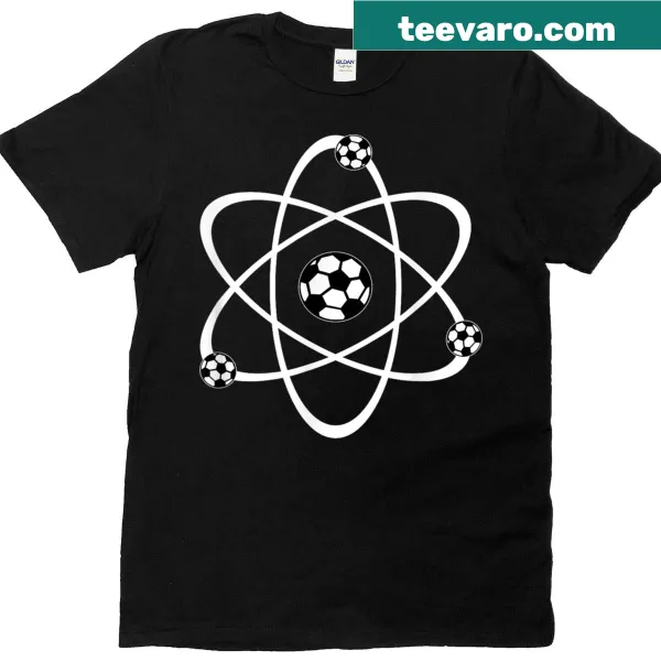 Illustrative T-shirt featuring a soccer atom design