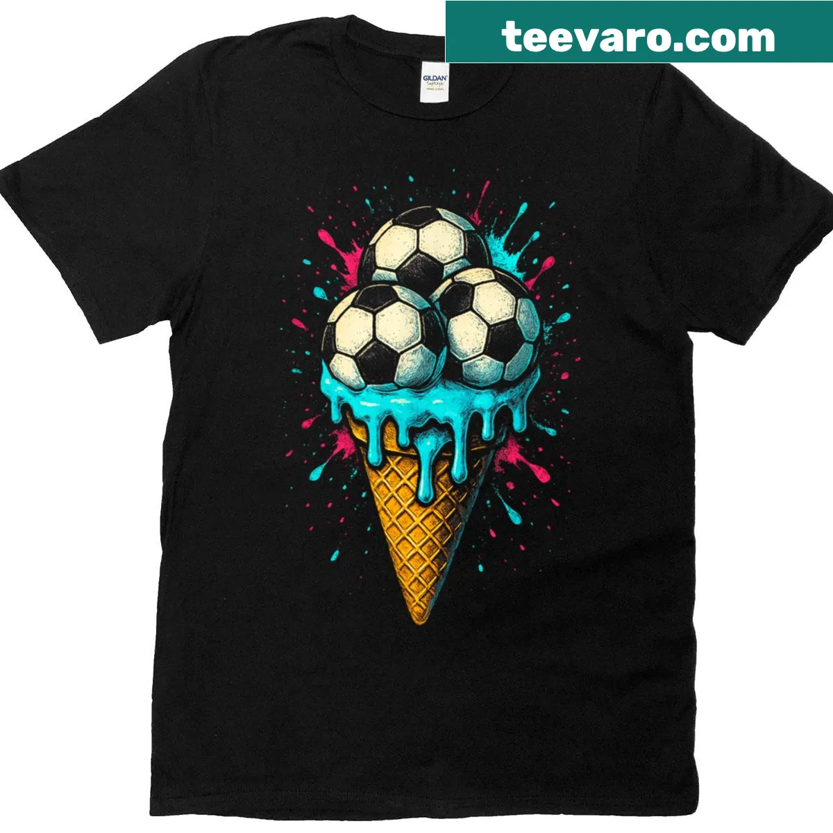 Humorous T-shirt with a melting soccer ball design — on a men's t-shirt