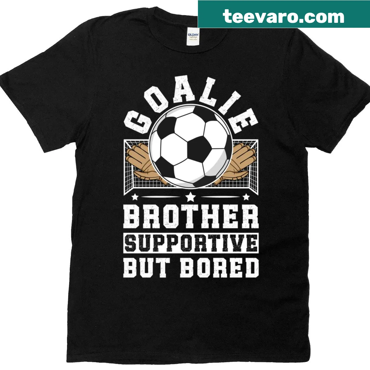 Illustrative Soccer Goalie Brother t-shirt with supportive graphics — on a men's t-shirt
