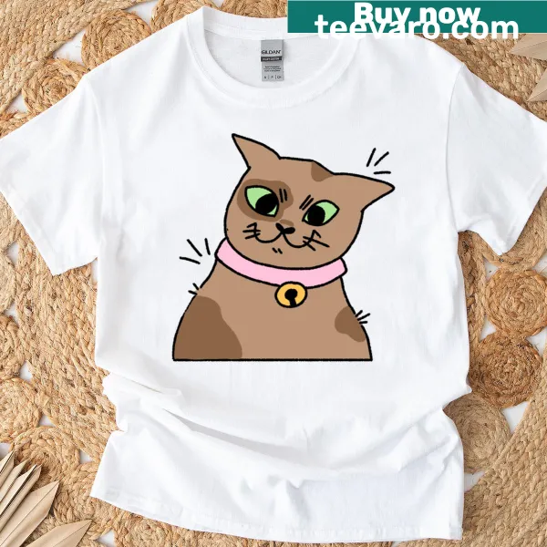 Illustration of a spotted brown cat on a long T-shirt