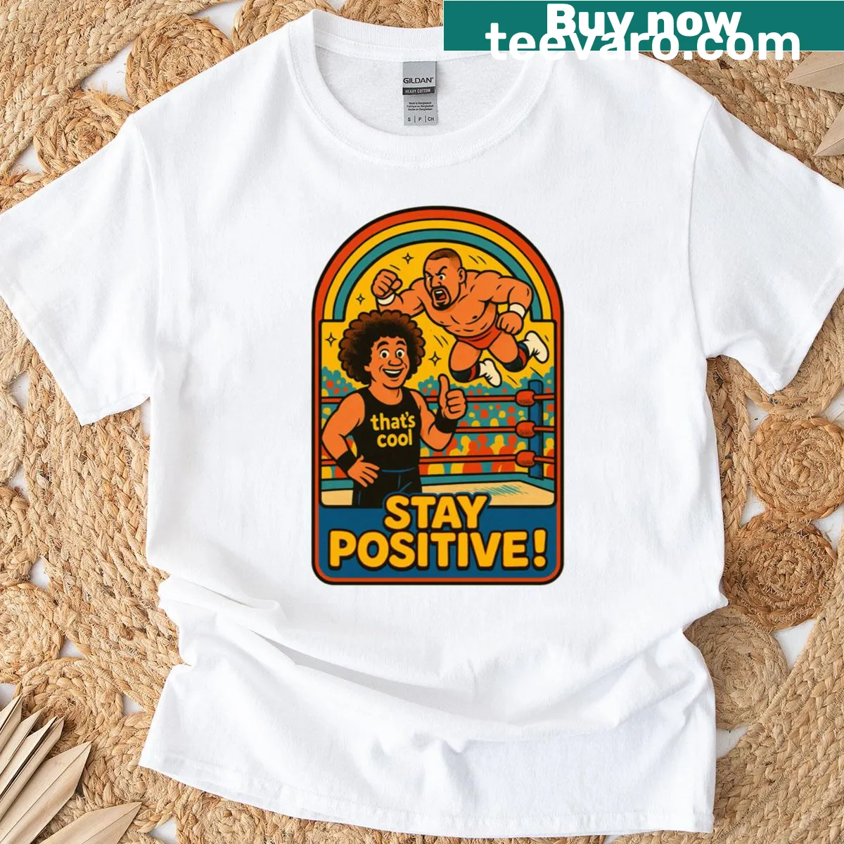 Retro cartoon wrestling arena design T-shirt — on a men's t-shirt