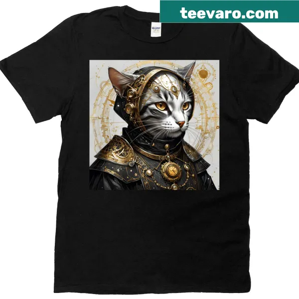 Oversized t-shirt with steampunk cat illustration