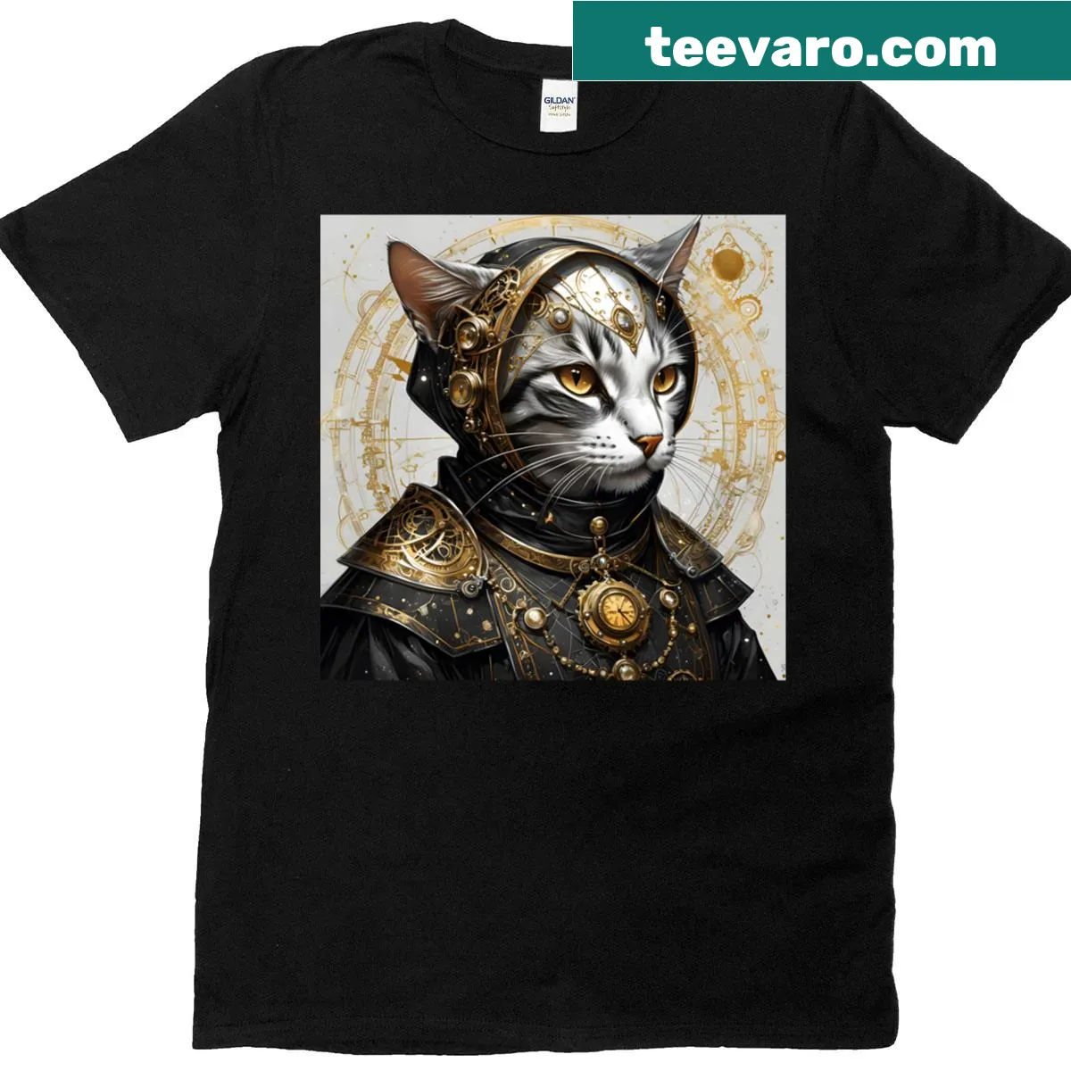 Oversized t-shirt with steampunk cat illustration — on a men's t-shirt