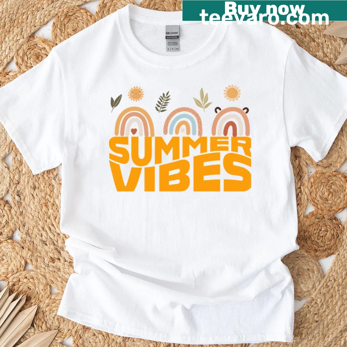 Cheerful graphic celebrating summer vibes and outdoor fun. — on a men's t-shirt
