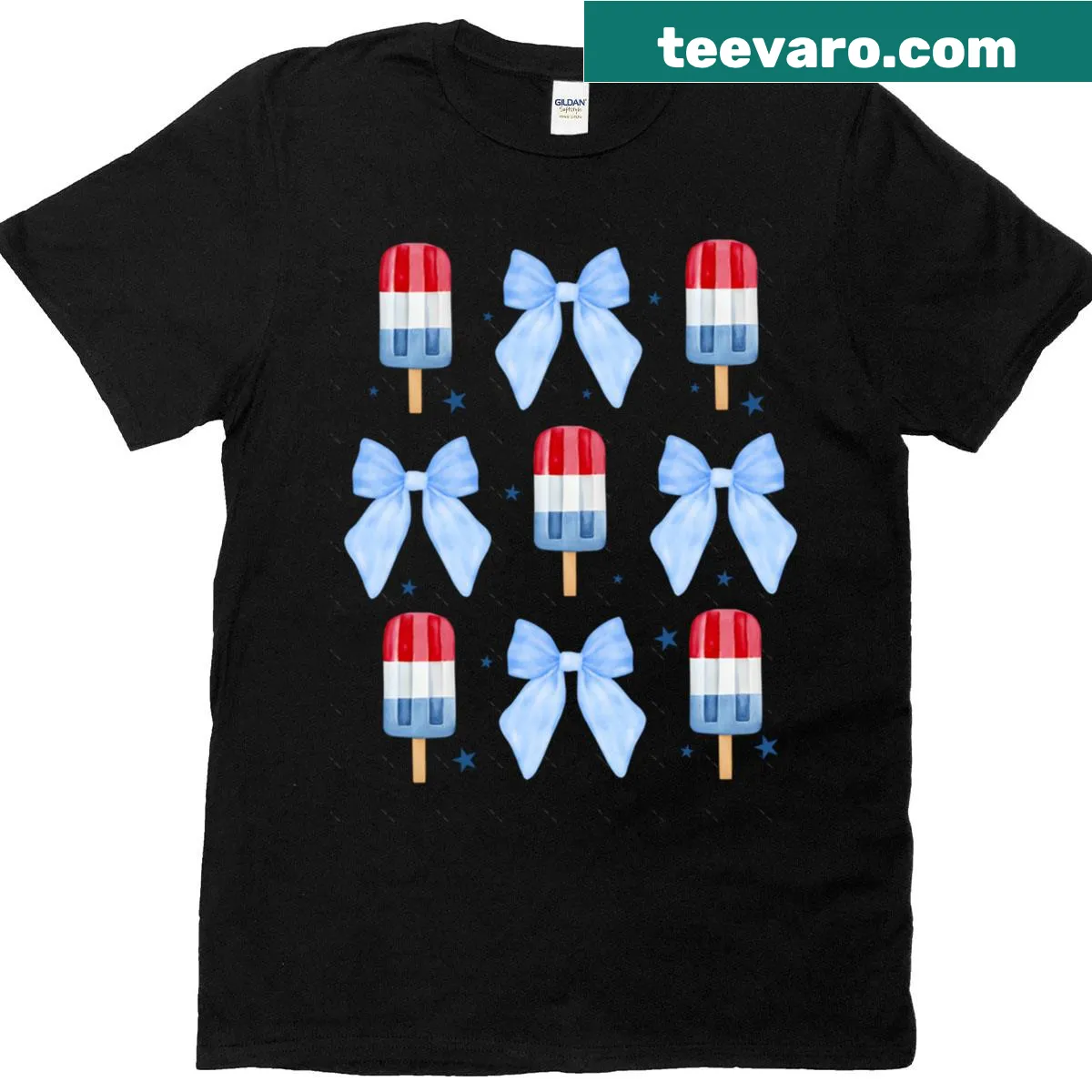 Patriotic T-shirt design featuring ice cream popsicles for July 4th — on a men's t-shirt