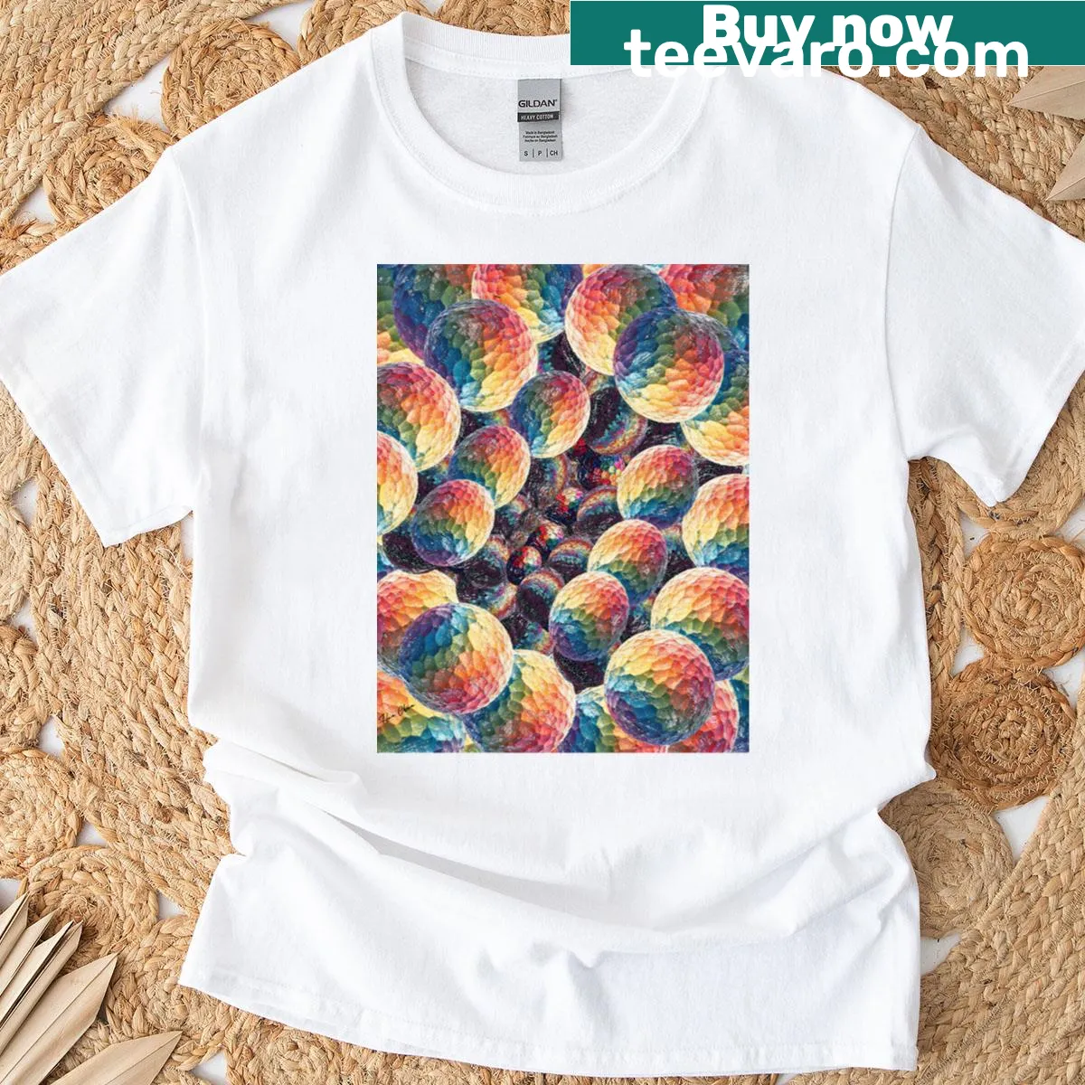Abstract swirling spheres graphic on a stylish t-shirt — on a men's t-shirt