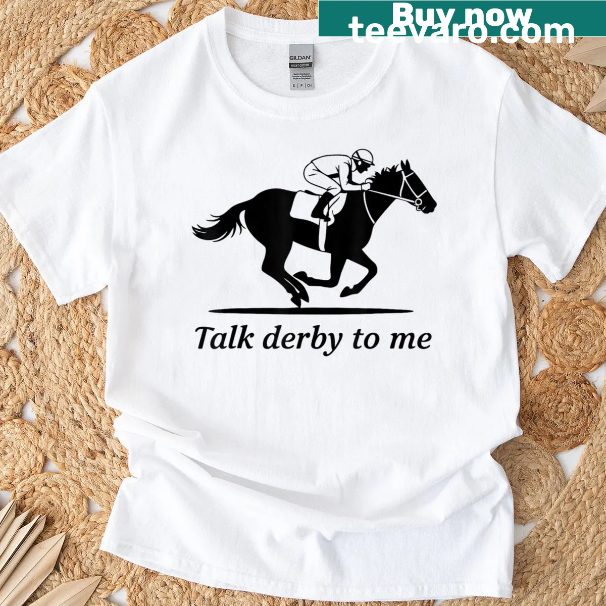 Funny racing horse graphic with Talk Derby To Me text — on a men's t-shirt
