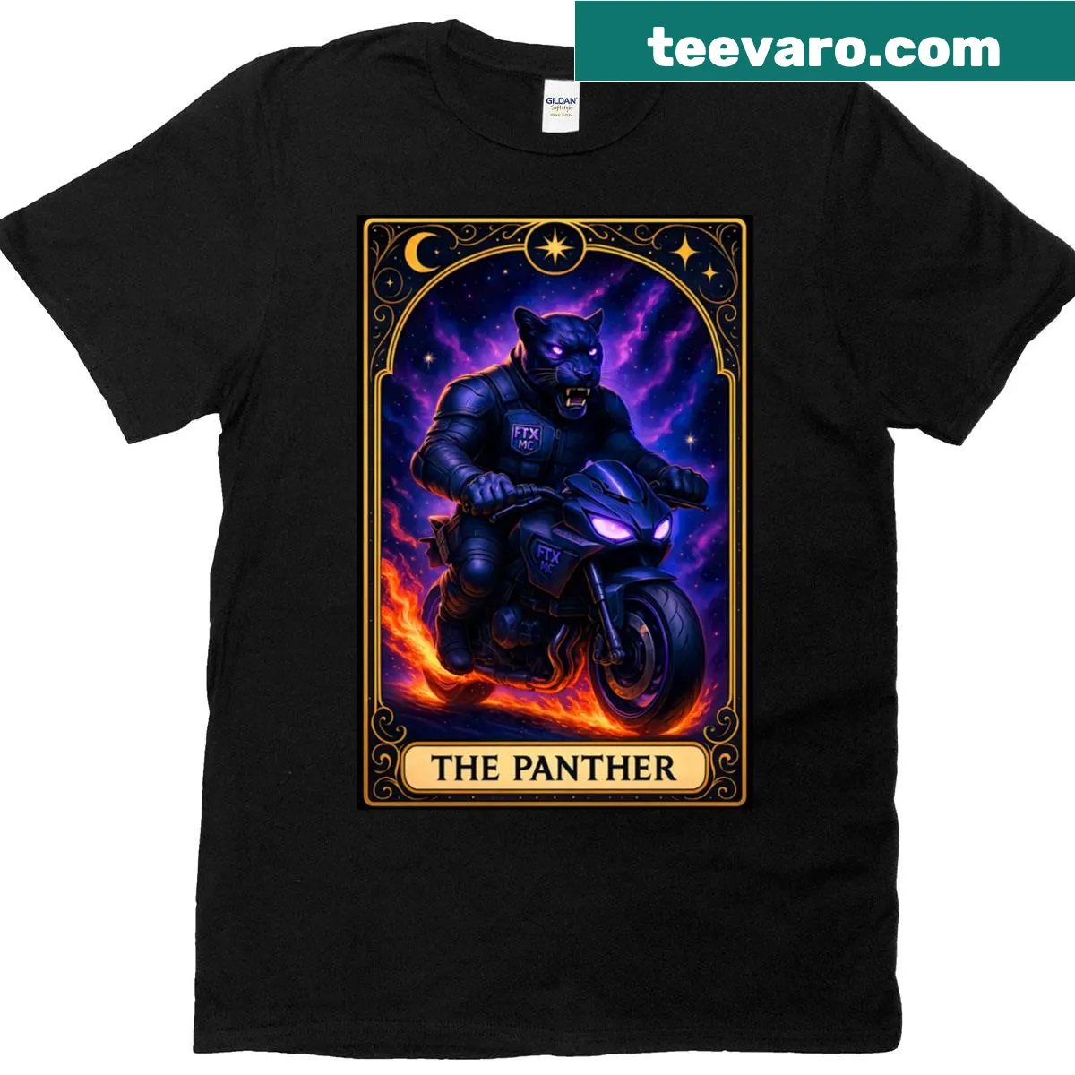 Illustration of a panther in jungle shadow design t-shirt — on a men's t-shirt
