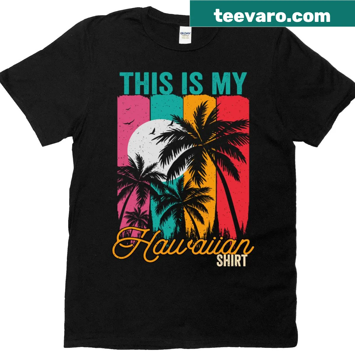 Retro vintage palms Aloha t-shirt featuring Hawaiian themes — on a men's t-shirt